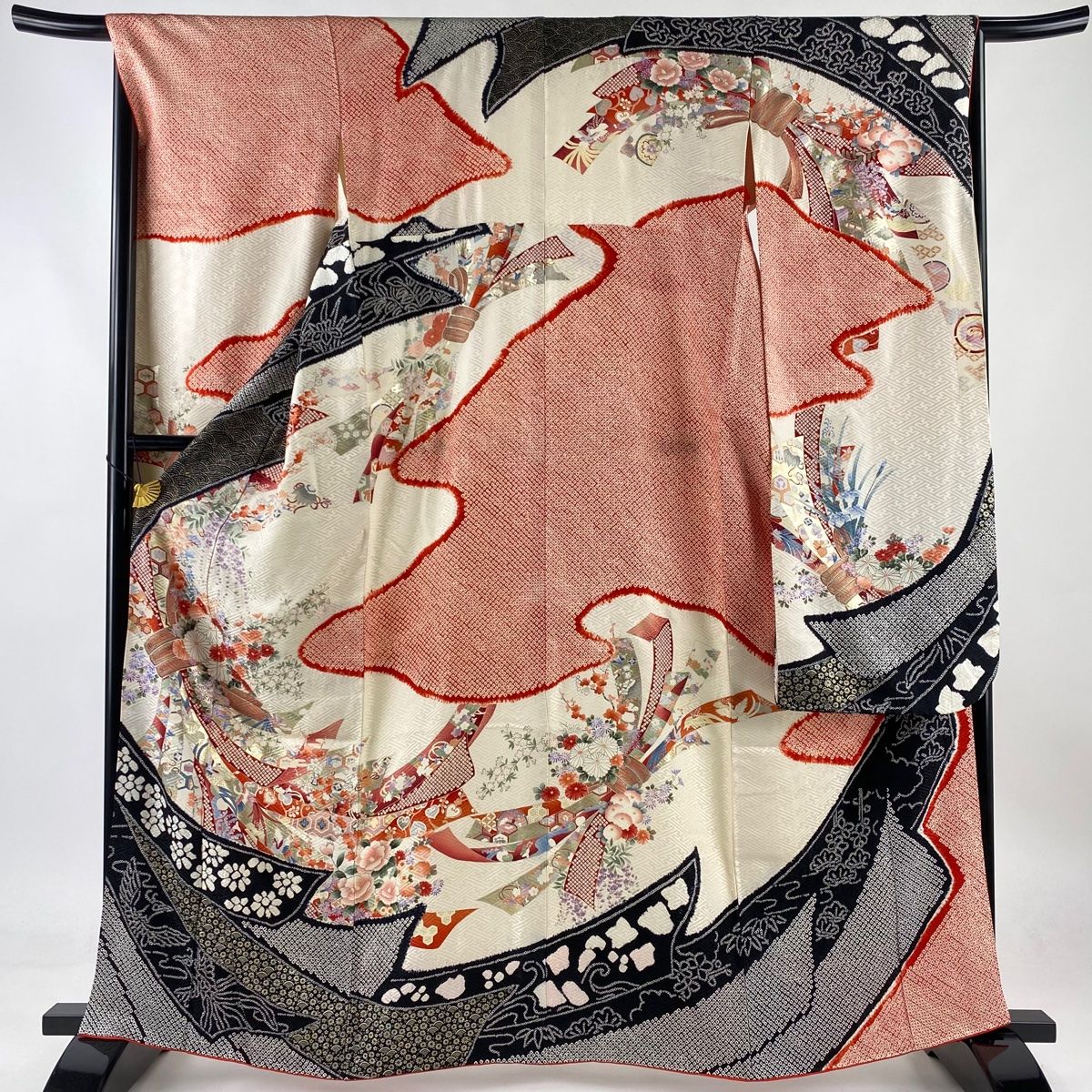 振袖 身丈159cm 裄丈65.5cm M 袷 花扇 尾長鳥 金糸 金彩 薄緑 振袖 身丈159cm 裄丈65.5cm M 袷 花扇 尾長鳥 金糸 金彩 薄緑