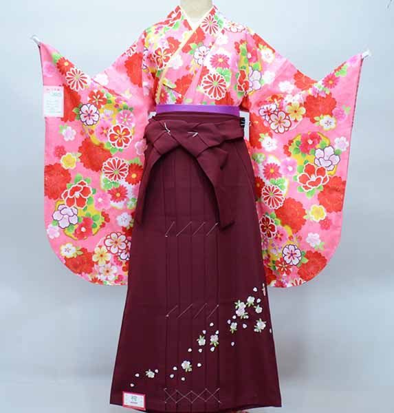 二尺袖 着物 袴フルセット ジュニア用へ直し 135cm～150cm 百花斉放 ピンク色 袴変更可能 卒業式 NO36805