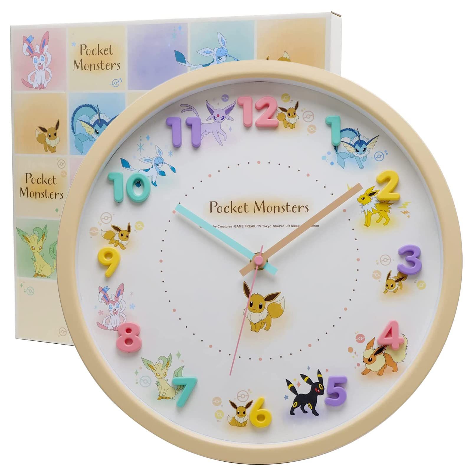 新品 ティーズファクトリー(T'S Factory) 掛け時計 ベージュ ポケットモンスター イーブイフレンズ アナログ 静音 連続秒針 2926223