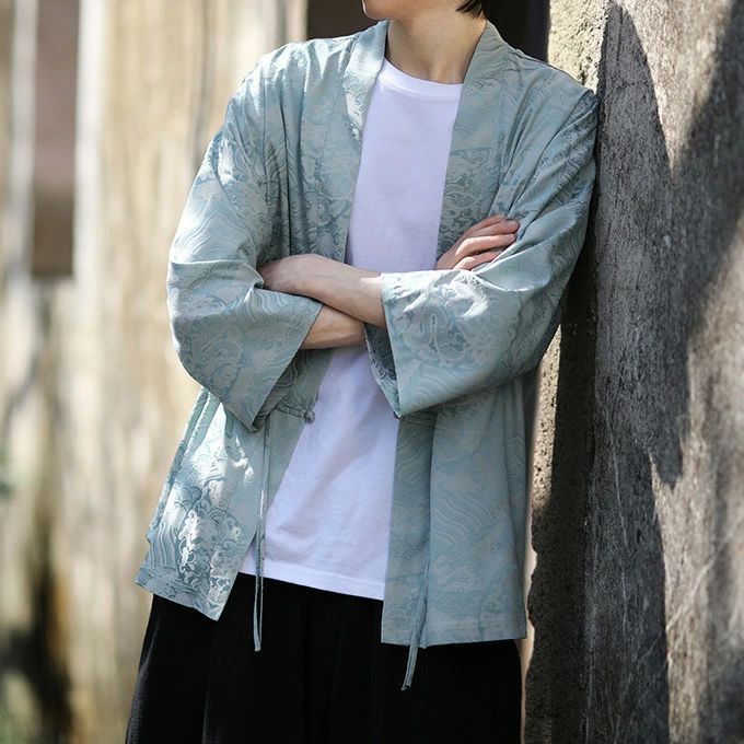 羽織 メンズ 甚平風 ジャケット 浴衣 カーディガン 切替 コットンリネン 着物風 アウター メンズ 羽織 七分袖 和服 甚平風 浴衣