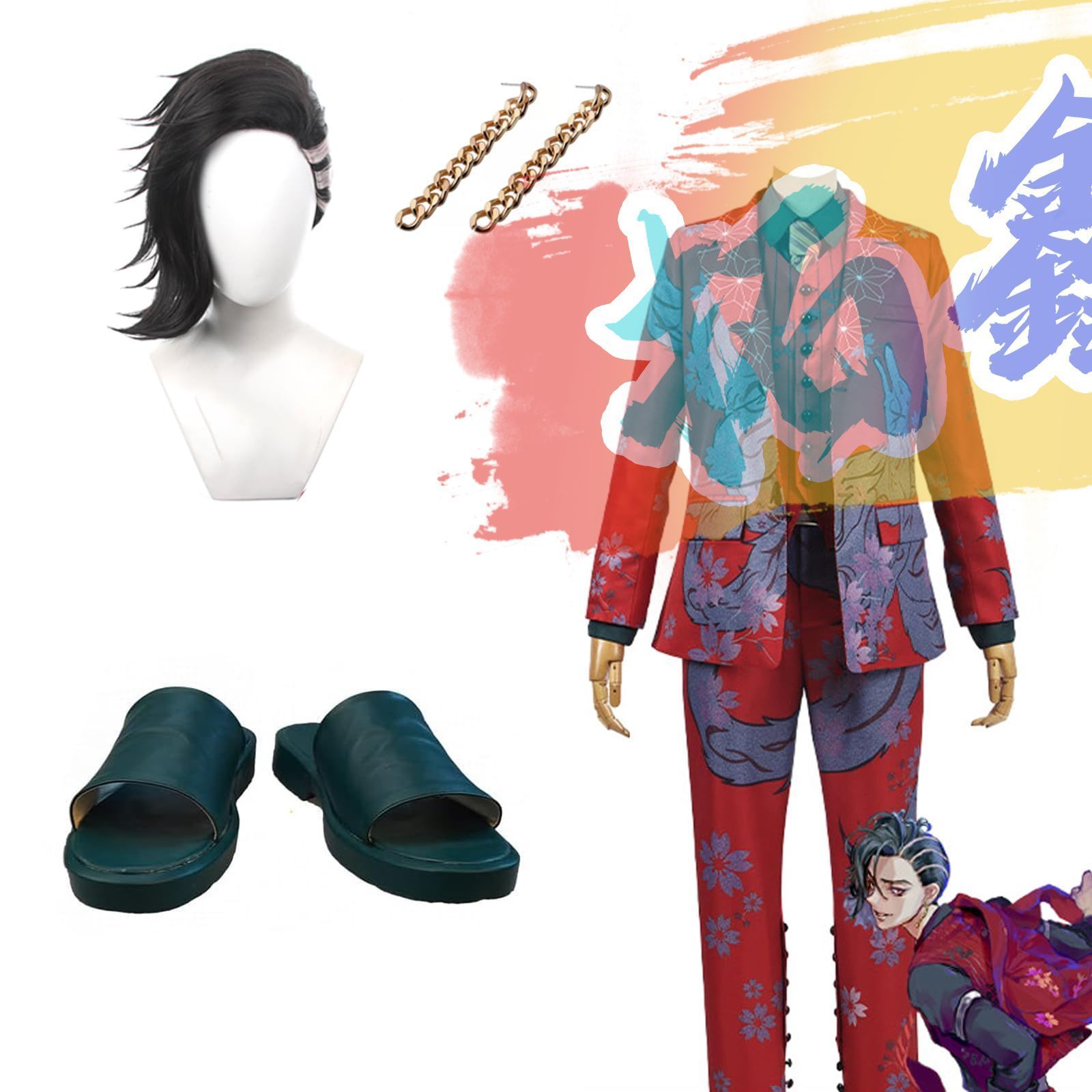 東京リベンジャーズ 九井一 原画展 コスプレ用衣装 ウィッグ 靴 イヤリング付き スーツ コスチューム 東京卍會 黒龍会 ホワイト