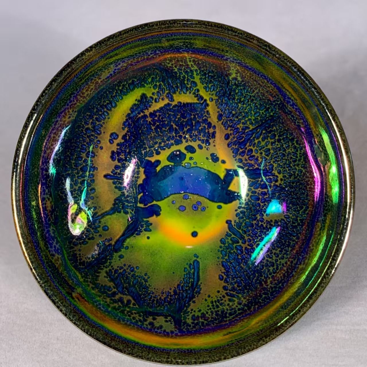 中国時代物.旧蔵.宋建窯盞. 窯変釉.七色です天目茶碗.茶道具.古美術.古