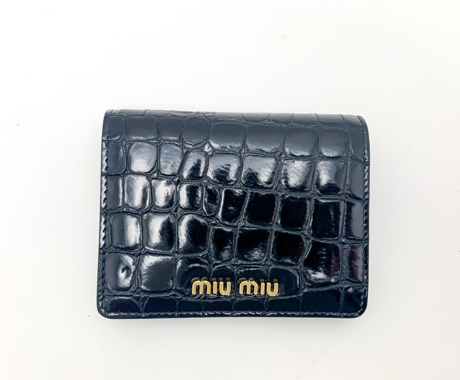 MIUMIU miumiu ミュウミュウ ブラック 黒 クロコ型押し 二つ折り財布