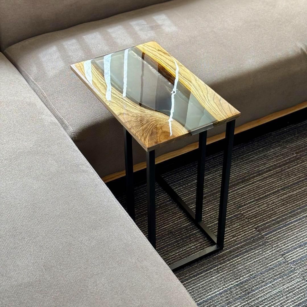 サイドテーブル レジン アイアン 木製 一枚板 おしゃれ コの字 ベッド 北欧 サイドテーブル レジン アイアン 木製 一枚板 おしゃれ コの字