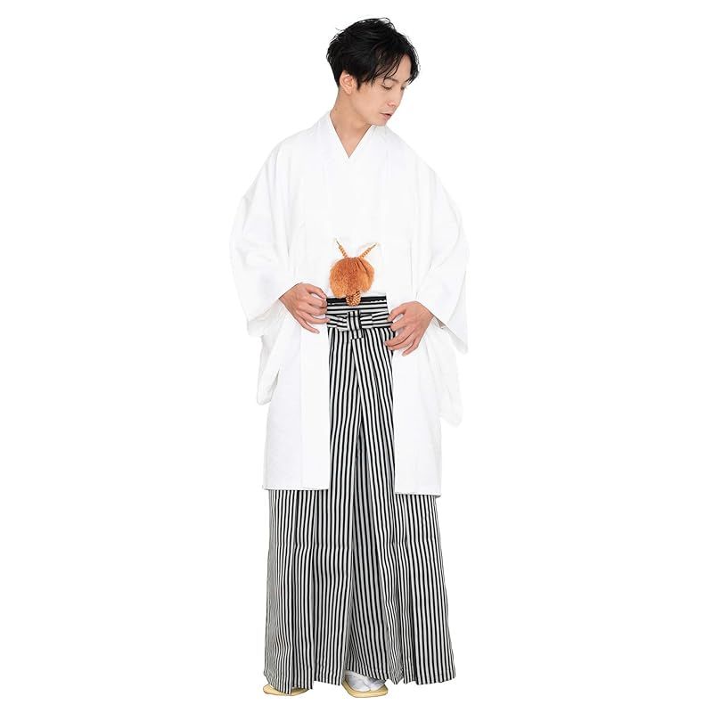 KYOETSU キョウエツ 羽織袴 セット メンズ 男性 紋付袴 羽織 袴 着物 金刺繍家紋有り 白 S 0