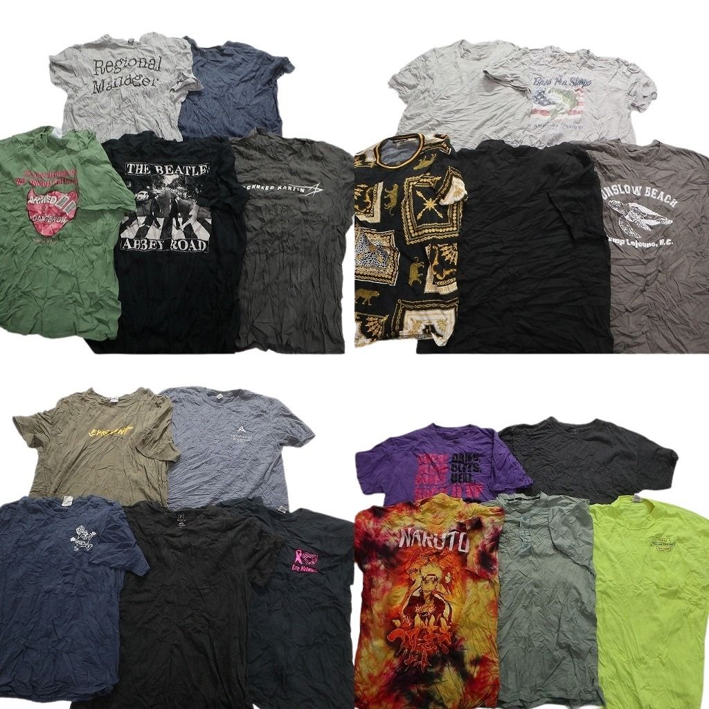 古着卸 まとめ売り カラーmix プリント 半袖Tシャツ 20枚セット (メンズ L ) アニメ ナルト タイダイ バンT ビートルズ 中古 古着 MY7338