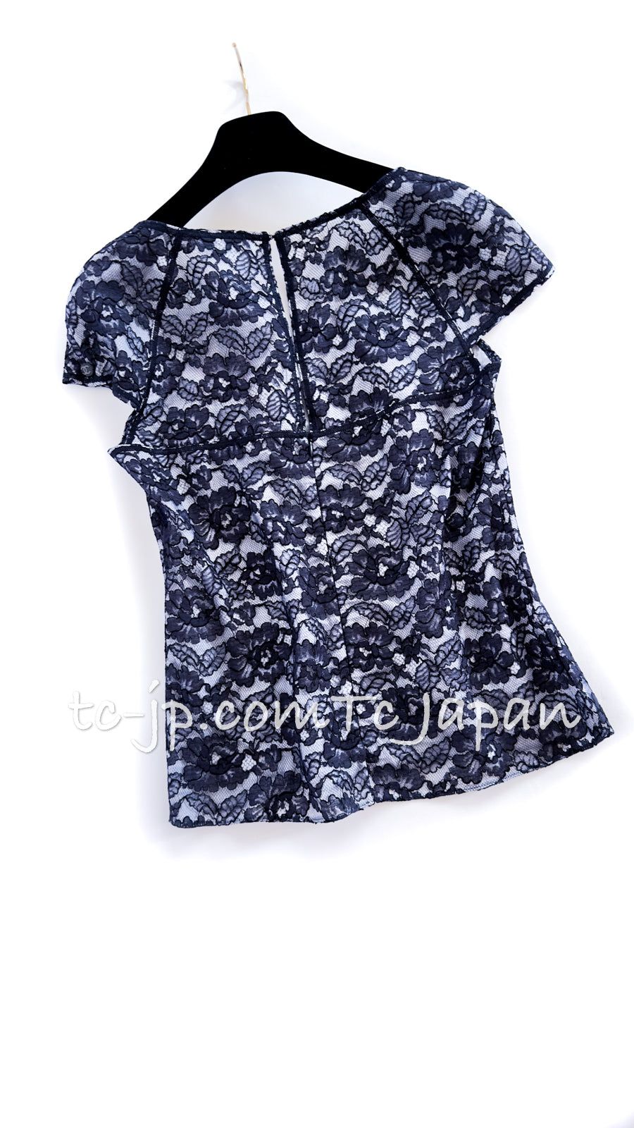 シャネル トップス CHANEL ネイビー ホワイト カメリア 春夏 サマー 総  