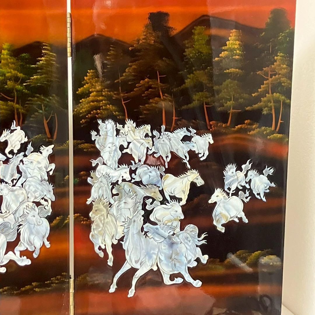 木製 黒漆塗り 螺鈿細工 衝立 木製 黒漆塗り 螺鈿細工 衝立 R-050454 和製アンティーク 希少品