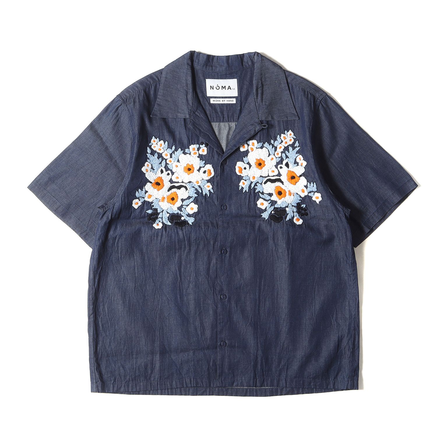 NOMA t.d 刺繍フラワーシャツ ブルー NOMA t.d.: FLORAL HAND