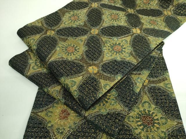 未使用】豪華絢爛！スワトウ刺繍と螺鈿細工の袋帯 - 御所車