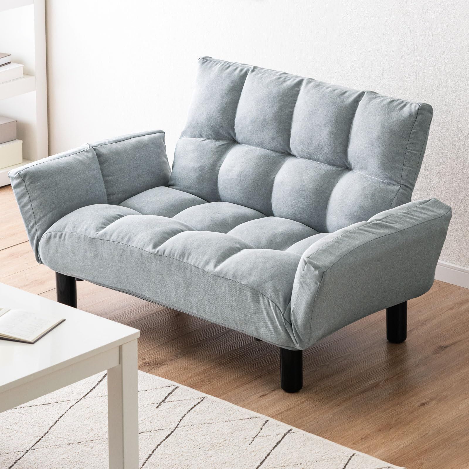 即日発送 ソファ ファブリック コンパクト フロアソファ グレー ローソファ ひじ掛け リクライニング 15210055 101319 2人掛け ソファー タンスのゲン