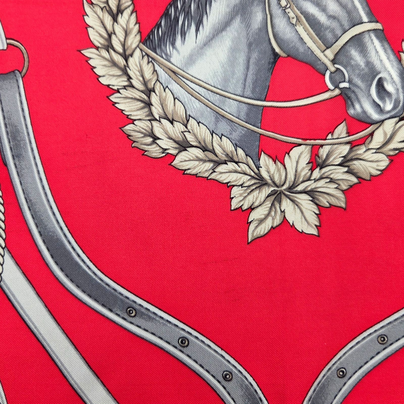 CELINE セリーヌ スカーフ シルク 馬、馬具柄 ネイビー レッド