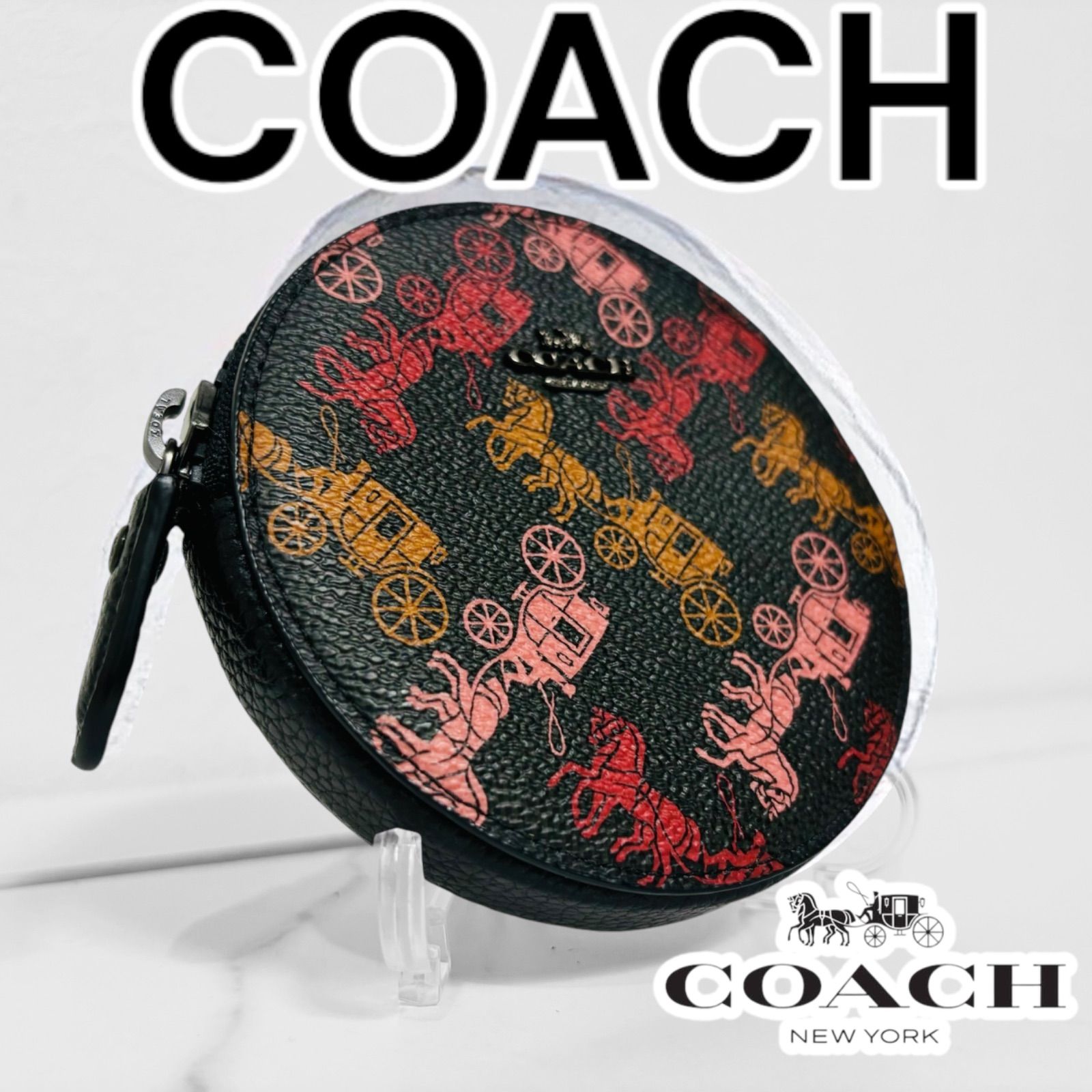 美品 COACH コーチ ラウンド コインケース ホース&キャリッジ 馬柄 