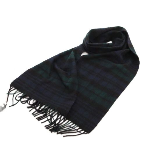 ジョンストンズオブエルガン Johnstons of Elgin スコットランドカシミヤ マフラー ストール カシミヤ100％ ブラックウォッチ 緑 グリーン 紺 ネイビー チェック柄 |FF