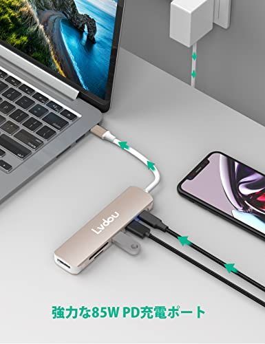 ローズゴールド USB C ハブ 6-in-1 Lvdou USB ハブ Type-C 85W PD充電 4K HDMI USB3.0 Micro SDSDカードリーダー USB-C 交換アダプタ MacBook Pro、MacBook Air 、iPad P