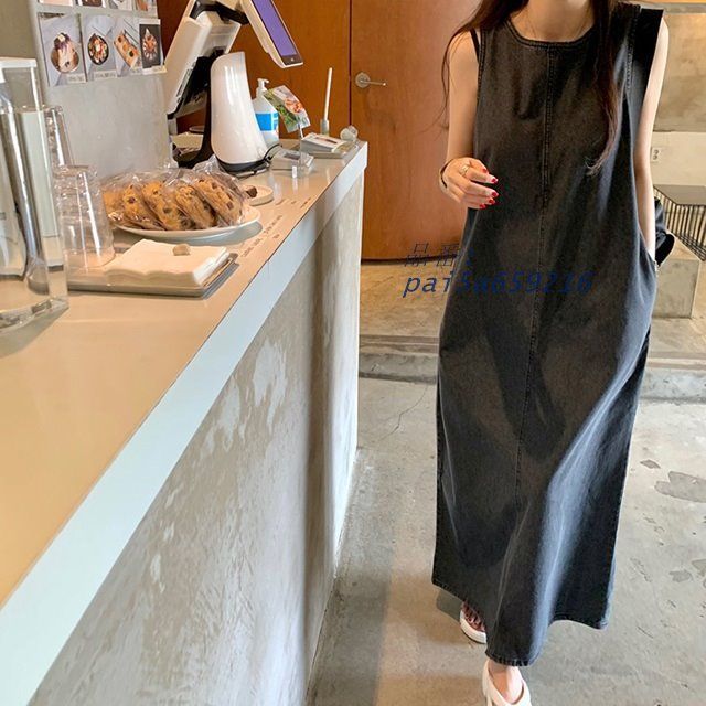 ワンピース ロング ノースリーブ ワンピース デニム ワンピース 春 マキシ丈 レディース 体型カバー ワンピース ゆったり 夏 ワンピース カジュアル pai5a659216