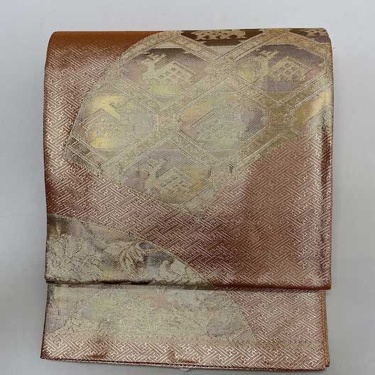 【袋帯】中古 帯 礼装 正絹 結婚式 入学式 卒業式 リサイクル オレンジ 銅 金 鹿   438cm   G406 袋帯】中古 帯 礼装 正絹 結婚式 入学式 卒業式 リサイクル オレンジ