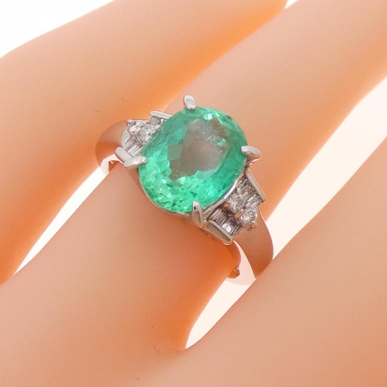 の*ん様 ☆超美品 エメラルドリング E0.62ct pt900 12.8号ダイ オープンデザインリング 指輪 エメラルド 0.88ct ダイヤモンド