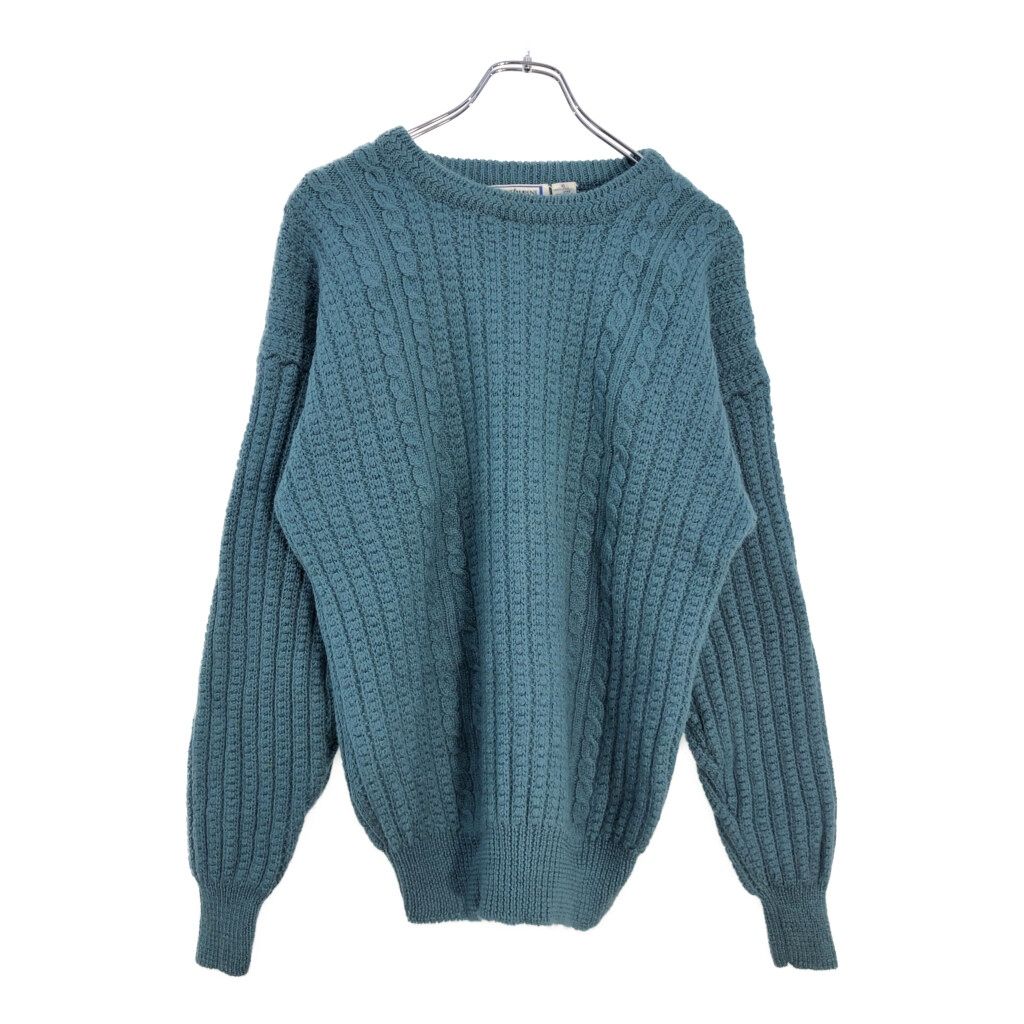 80年代 YVES SAINT LAURENT イヴ サンローラン ケーブルニット ウールセーター エメラルドグリーン メンズ M 古着 V6012