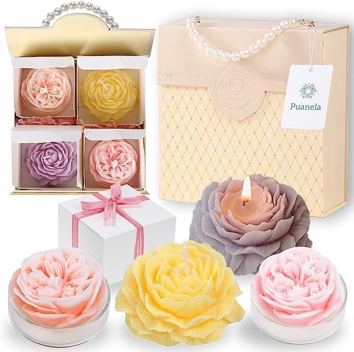 Puanela フラワーデザイナー監修 アロマキャンドル ギフト 誕生日 母の日 お祝い 女性 プレゼント 人気 インテリア 4個入