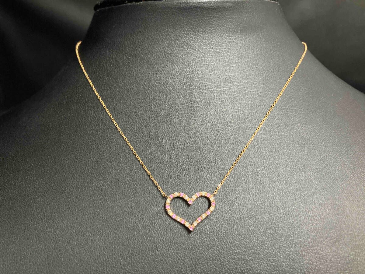 サマンサティアラ／K18PG／ピンク石透明石ハートネックレス40cm／2.1g