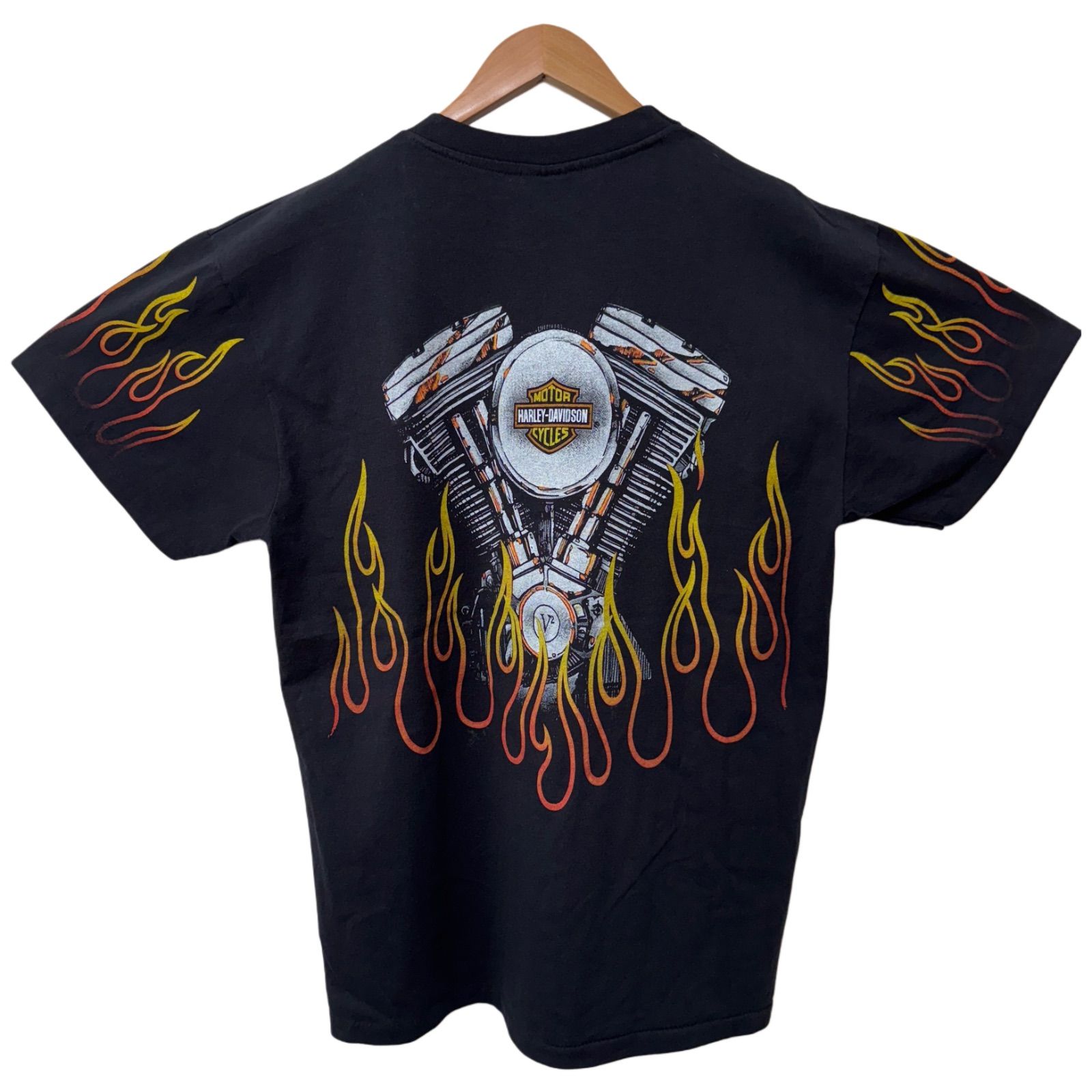 HarleyDavidson 90s レザーべストファイヤーパターン　L 90s HARLEY-DAVIDSON ハーレー ダビッドソン パッチ&HOGピンズ