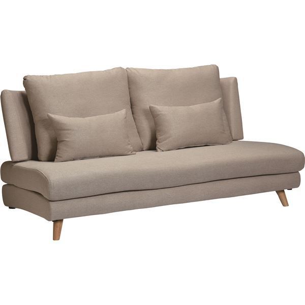 ソファ ローソファ 3人掛け 幅166cm 木製 脚付き ファブリック クッション付き リビング ベージュ 組立品【代引不可】