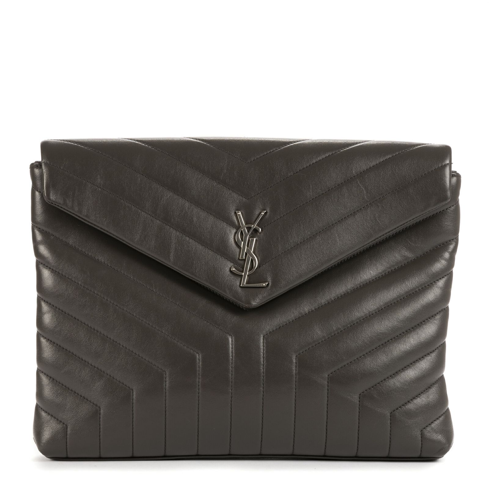YVES SAINT LAURENT イヴサンローランカサンドル エンベロープ フラップグレーキルティングメタラッセレザーA