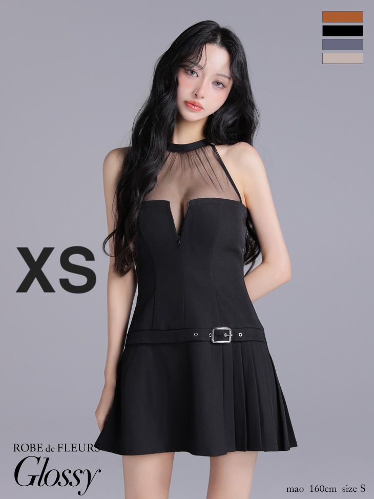 XSブラック GL4153-GY-2509 XSサイズあり Glossy グロッシー ROBE de FLEURS Glossy ローブドフルール グロッシー シアー ホルターネック フ ミニドレス キャバドレス