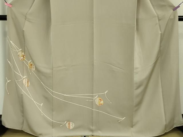 平和屋本店□極上 訪問着 友禅 刺繍 鈴 亜麻色地 金彩 逸品