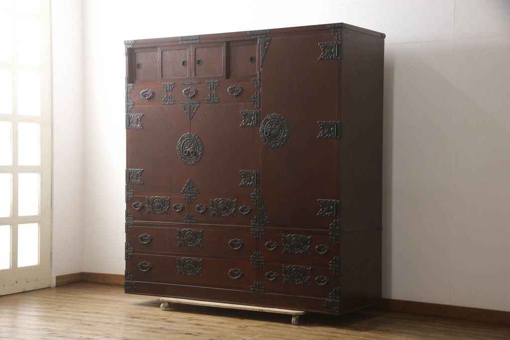 昭和レトロ ラタンチェスト 5段6杯 引き出し箪笥 右下がり階段箪笥