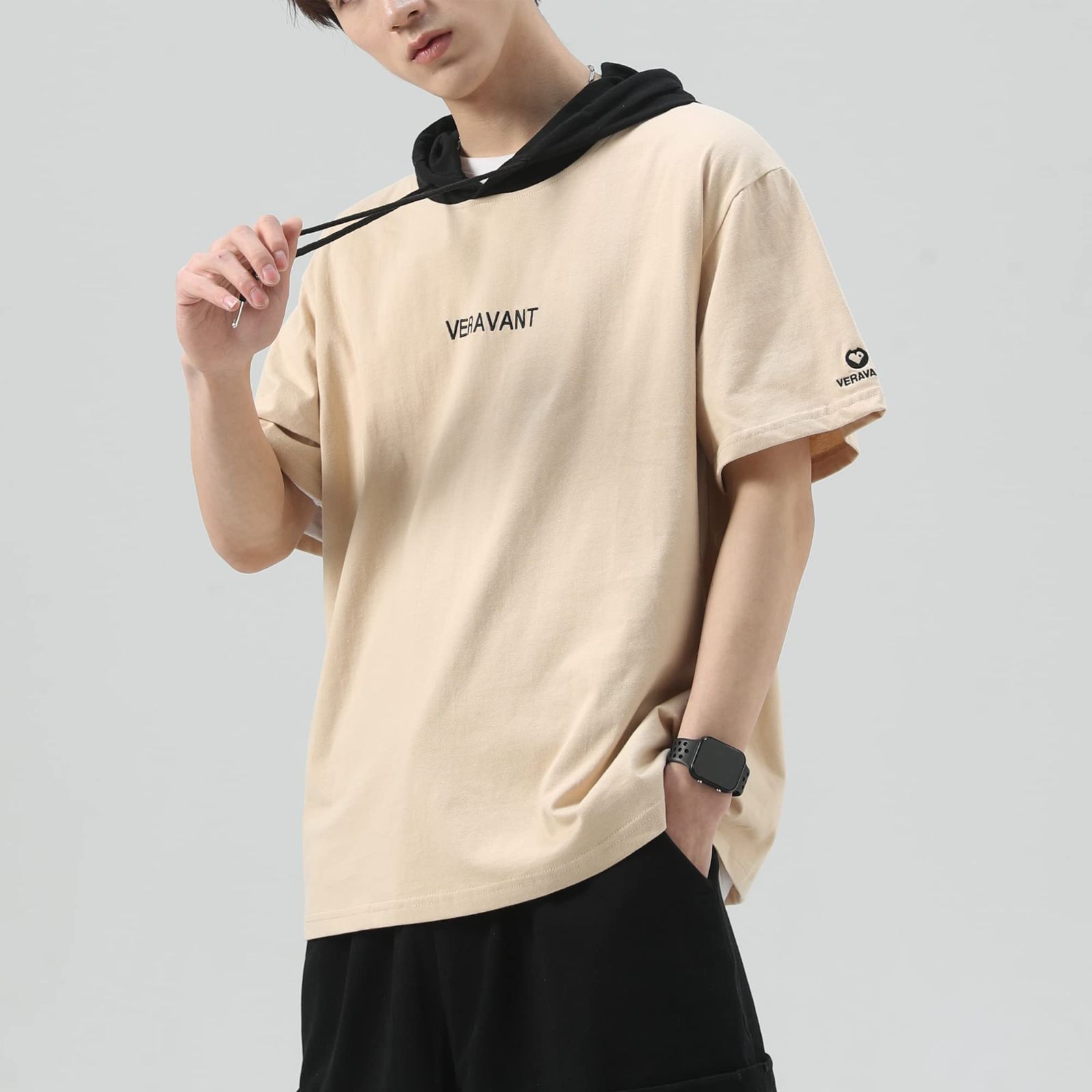 VERAVANT tシャツ メンズ 半袖 夏服 ゆったり100% 綿 ティーシャツ メンズ おしゃれ 大きいサイズ フード付き ゆったり カジュアル  プルオーバー シャツ - メルカリShops