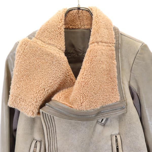 リックオウエンス 羊革 ライダース レザージャケット USA10 グレー系  