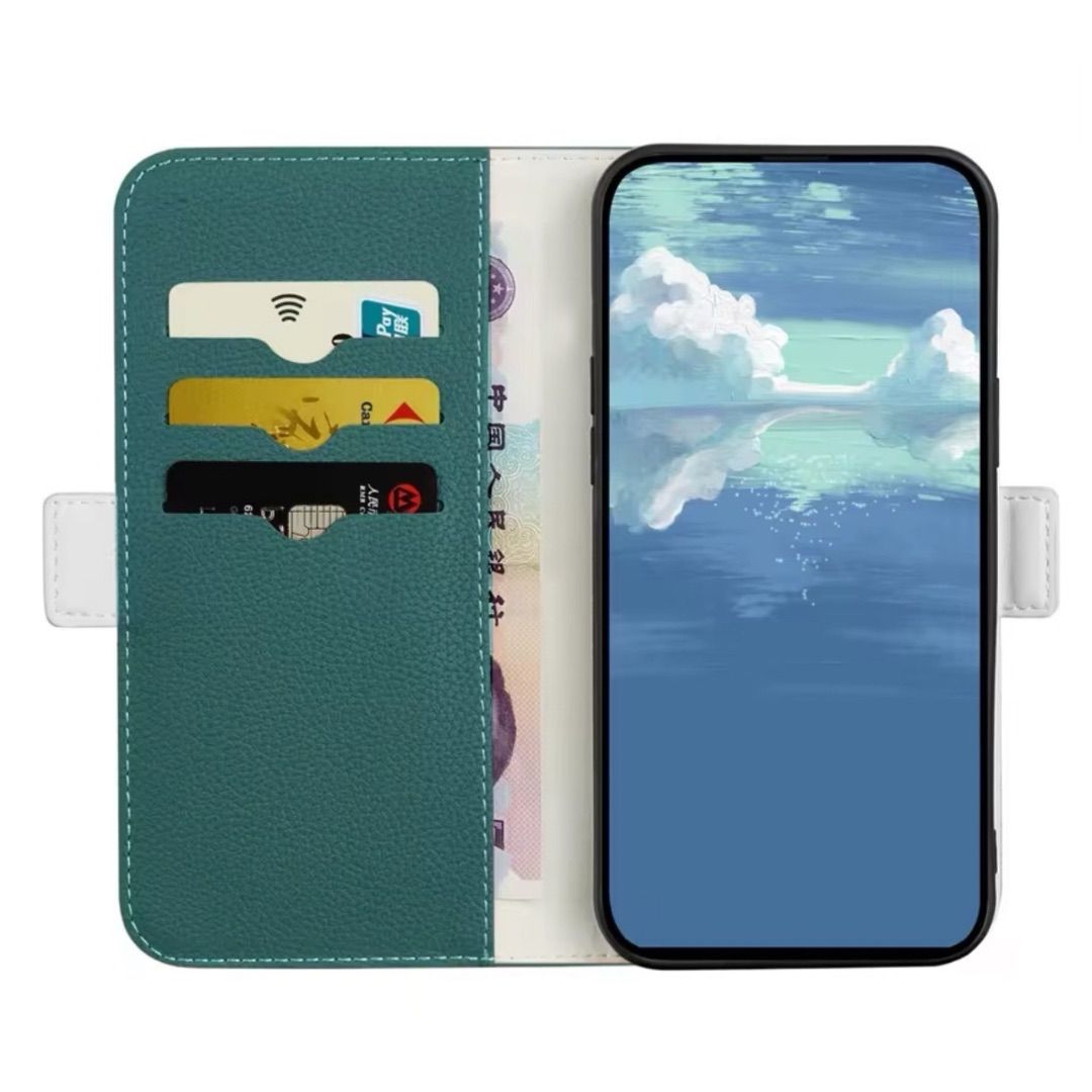 iPhone12mini 12ミニケース 手帳型 人気スマホケース カードケース レザー調 推し色 緑 グリーン カード収納 マグネット