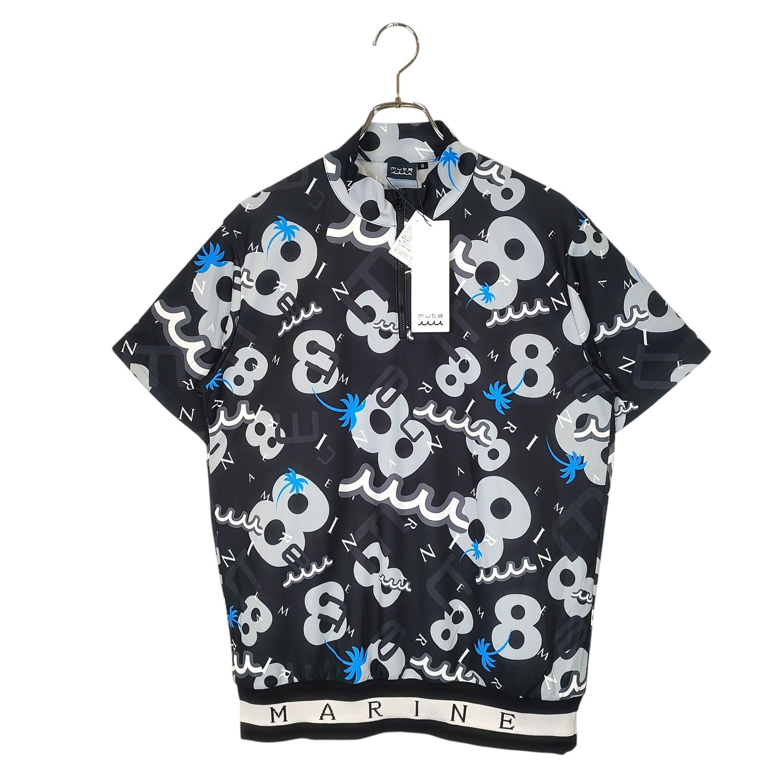 大得価 muta MARINE GOLF ムータ マリン ゴルフ 25SS ヘムリブ ハーフジップ モックネック 半袖 Tシャツ MGJC-446402 6(L) ブラック メンズ シャツ