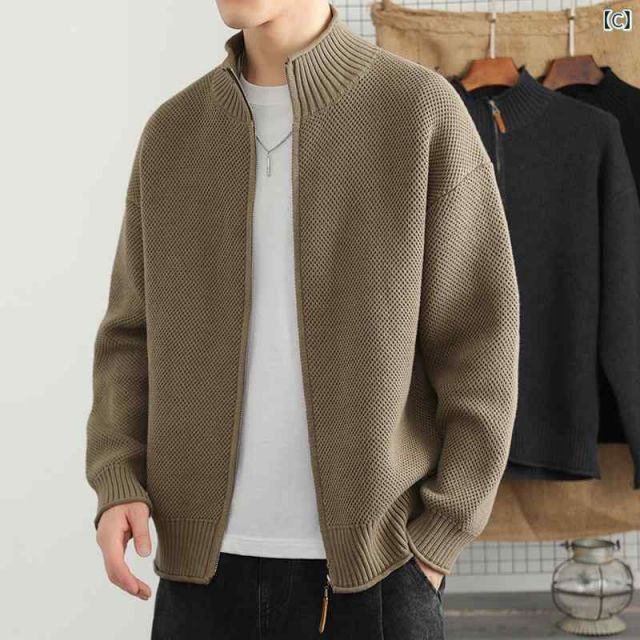 メンズ ファッション 服 男性用 オシャレ シンプル 大人 かっこいい ストリート アメリカン 綿 スタンド カーディガン ジャケット ベルベット ニット