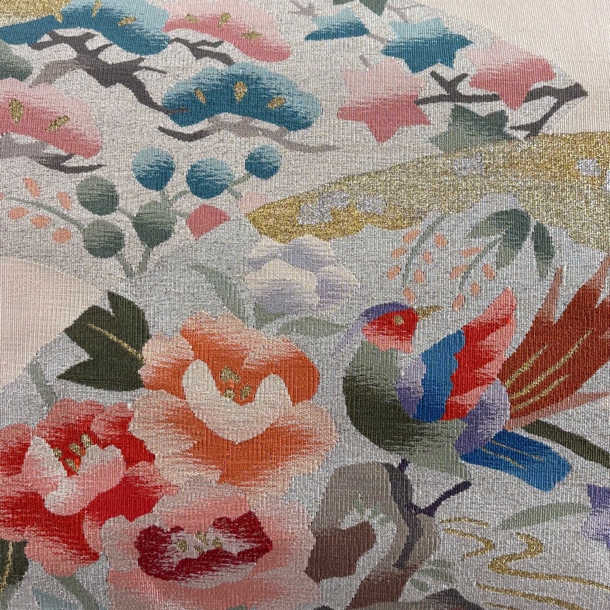 未使用品 名古屋帯 花織 ベージュ 松葉仕立て 長さ3m74m お洒落 正絹 楽天市場】名古屋帯 洗える 花柄 小菊 全3色 ベージュ グレー