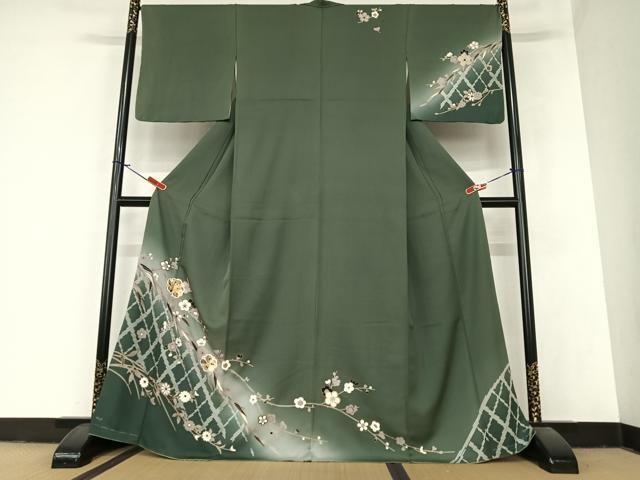平和屋着物●訪問着 駒刺繍 枝梅文 暈し染め 金彩 正絹 AABA0209zg