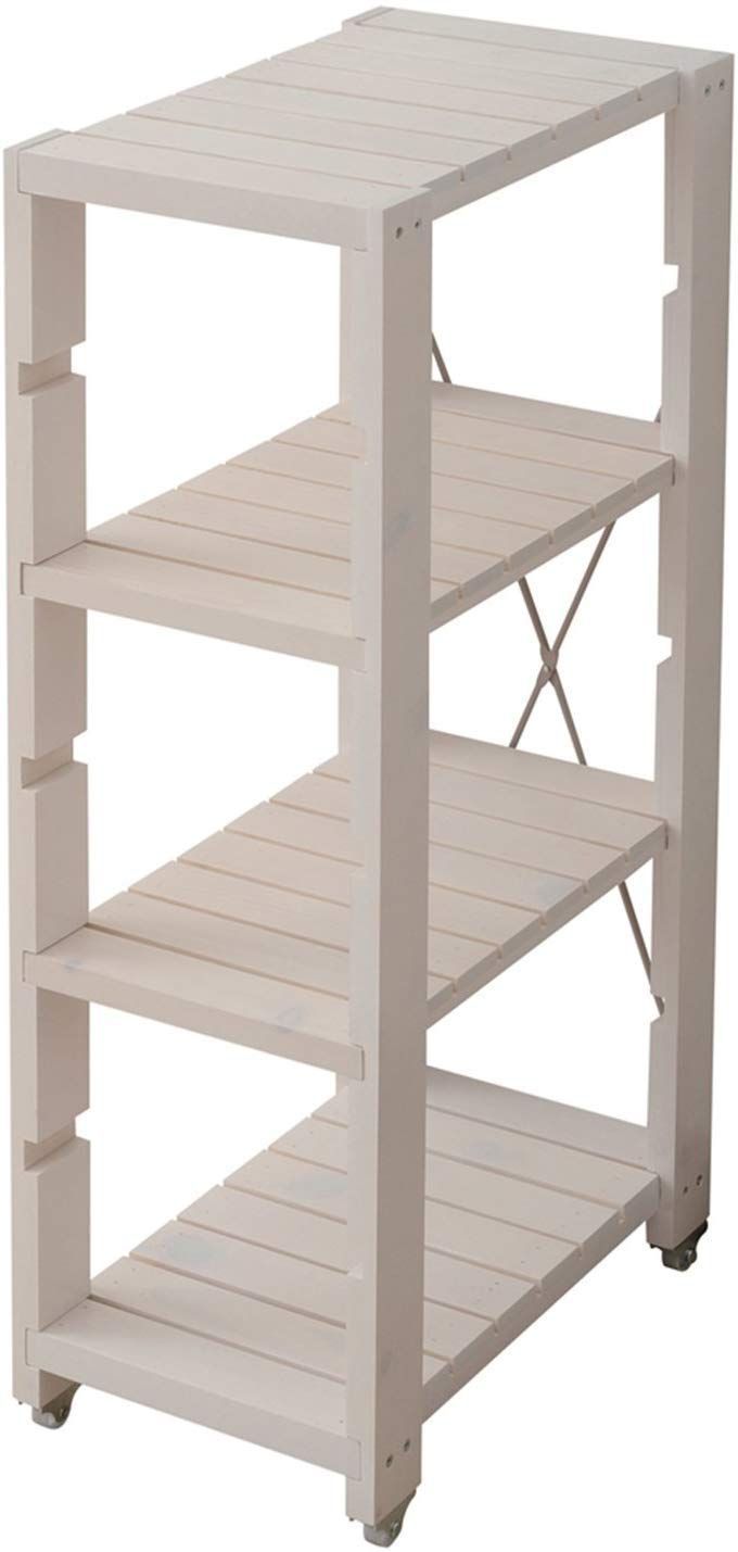 新着商品 幅25×奥行40×高さ85cm 4段 スリム 木製 キッチンワゴン キャスター付き 棚板高さ調節 すきま 収納 山善 組立品 ホワイトウォッシュ SSR-2548C