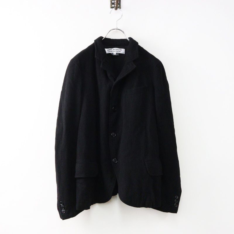 2020AW コムコム コムデギャルソン COMME des GARCONS ウール縮絨 シングルジャケット M ブラック/黒 圧縮素材【2400014558869】