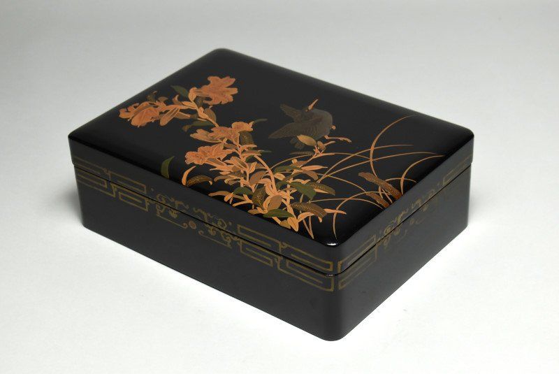 蔵A4278 木製蒔絵切金 花鳥文 文手筥 文箱 木箱入