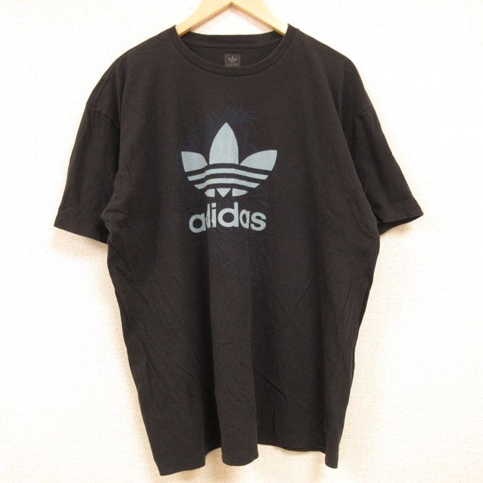 XL/古着 アディダス adidas 半袖 Tシャツ メンズ ビッグロゴ リーフ トレフォイル 大きいサイズ コットン クルーネック 黒 ブラック 24feb2