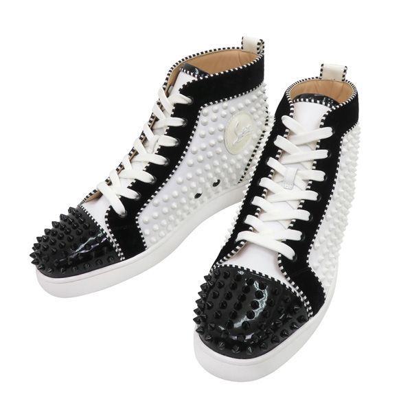♥ サイズ42.5 Christian Louboutin クリスチャンルブタン Louis ルイス スパイク レザー ハイカット スニーカー 白×黒 47493
