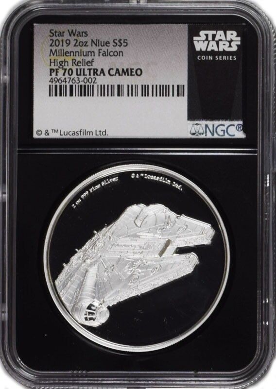 2019 $5 Niue Proof Star Wars Millennium Falcon High Relief 2 oz .999 Silver NGC