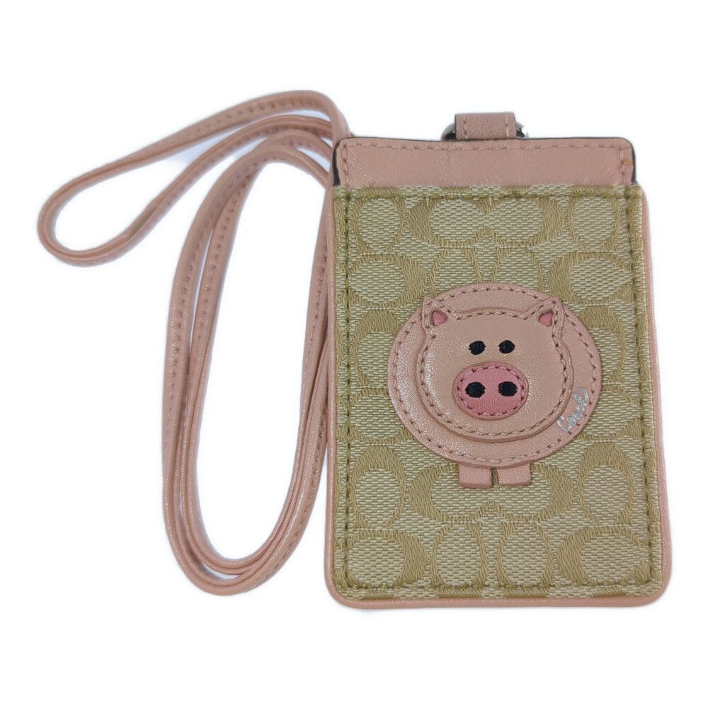 COACH コーチ アニマルモチーフ シグネチャー 名刺入れ|パスケース|IDケース カードケース|ピンク|IDフォルダー ♀ B レディース 556643