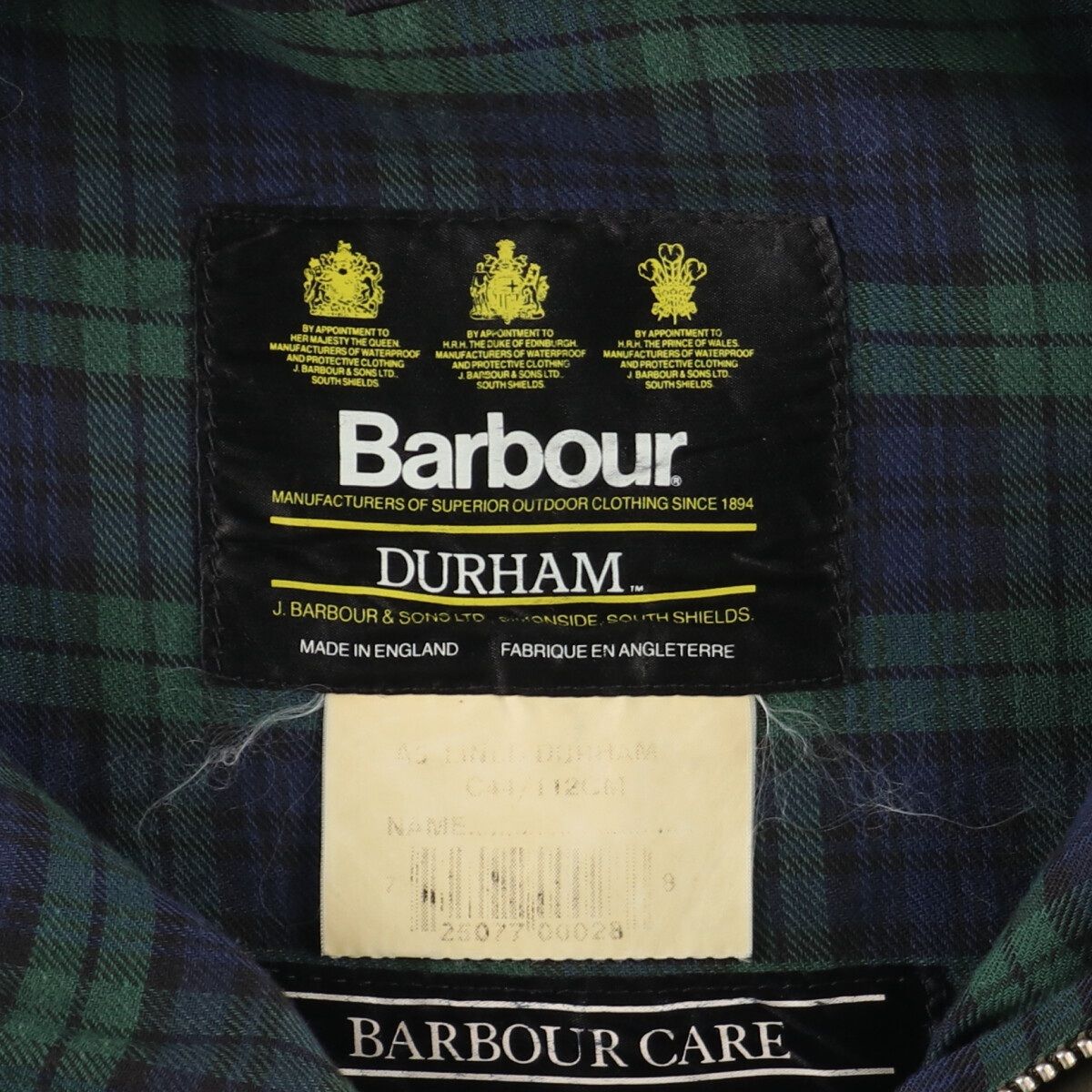 【英国製】90'sバブアーBarbourダラム オイルドジャケット3ワラントすのアウター