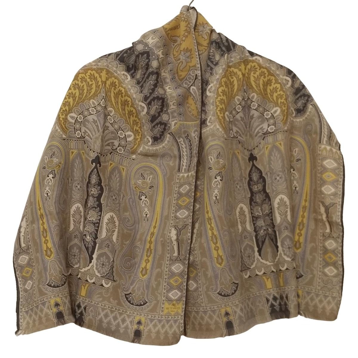 美品 ETRO エトロ ペイズリー柄ストール ベージュ・ブラウン系 ETRO 新品同様 エトロ ペイズリー柄 ウールシルク ストール