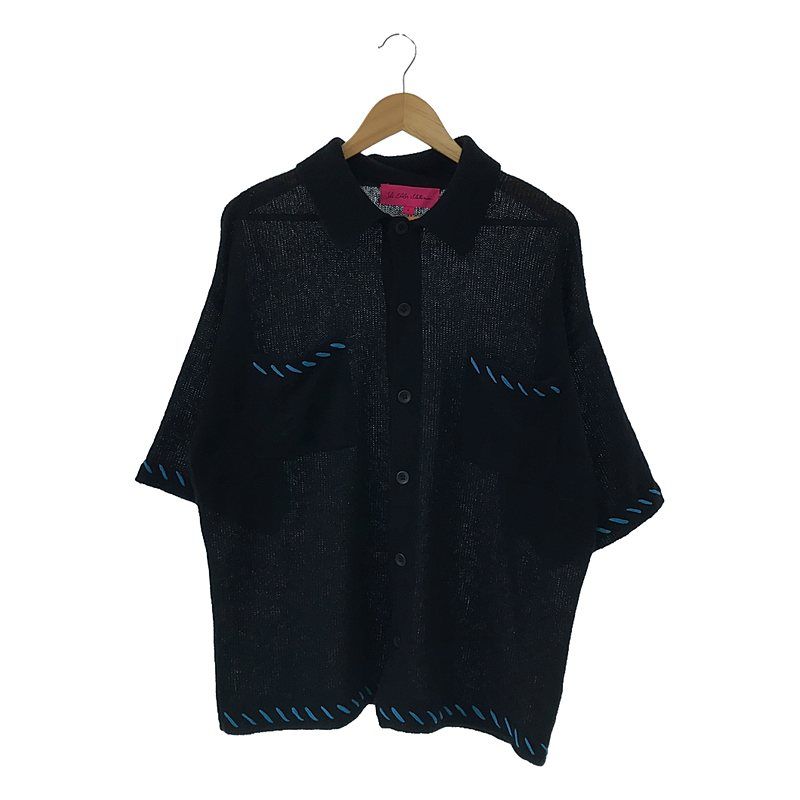 【美品】  The Elder Statesman / ジエルダーステイツマン | カシミヤ ブレンド ステッチワーク シャツ ニット カーディガン | S | ブラック | メンズ