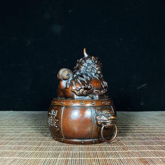 銅製 獅環耳独角鼓面薫炉 香道具 装飾品 工芸品 美術品 置物 銅製 獅環耳独角鼓面薫炉 香道具 装飾品 工芸品