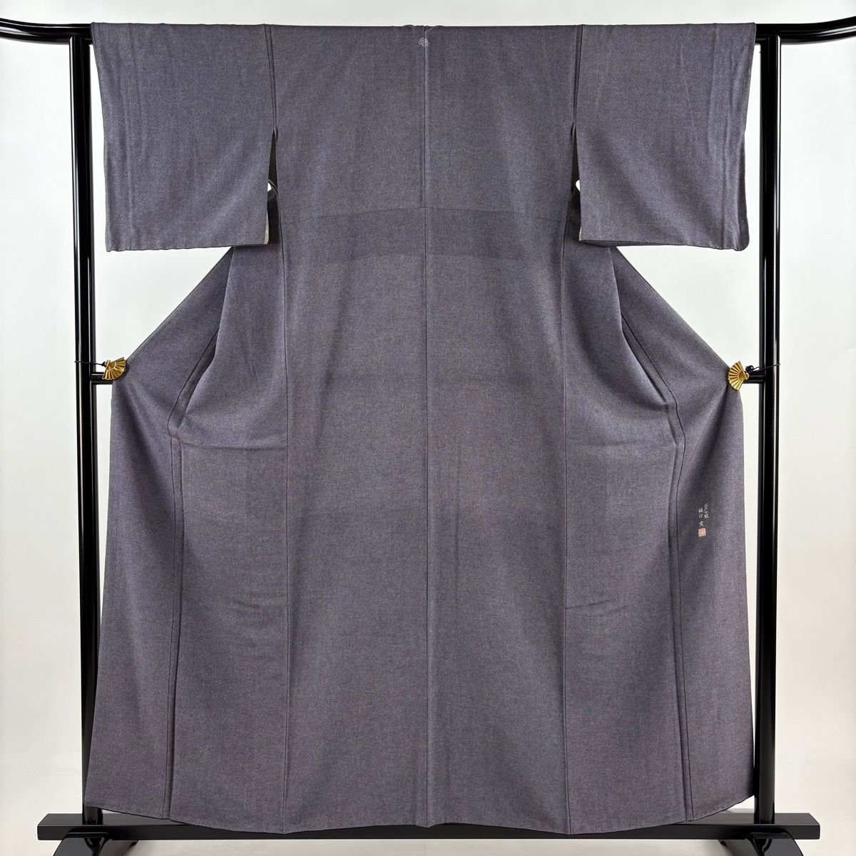 江戸小紋 身丈157cm 裄丈62cm S 袷 樋口実 落款 鮫 濃紫 正絹 一つ紋